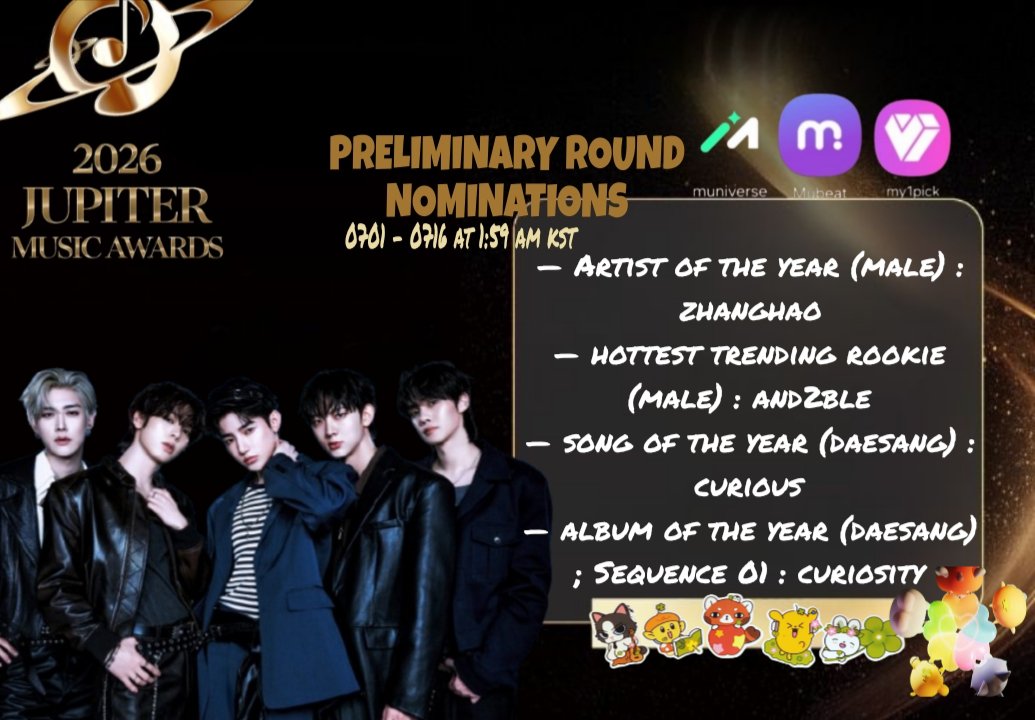 jjangrinaa's tweet photo. AND2BLE NOMINATIONS FOR JMA 2026 : 0701 – 0716

— Male Artists of the Year – (Zhang hao)
— Hottest Trending Male Rookie –(And2ble)
— Song of the Year [daesang]–(Curious)
— Album of the year [daesang]–(S01 : Curiosity)

#AND2BLE #앤더블 #JMA2026
#AND2BLE_Curiosity #AND2BLE_Curious https://t.co/6SHc8gSV7Y