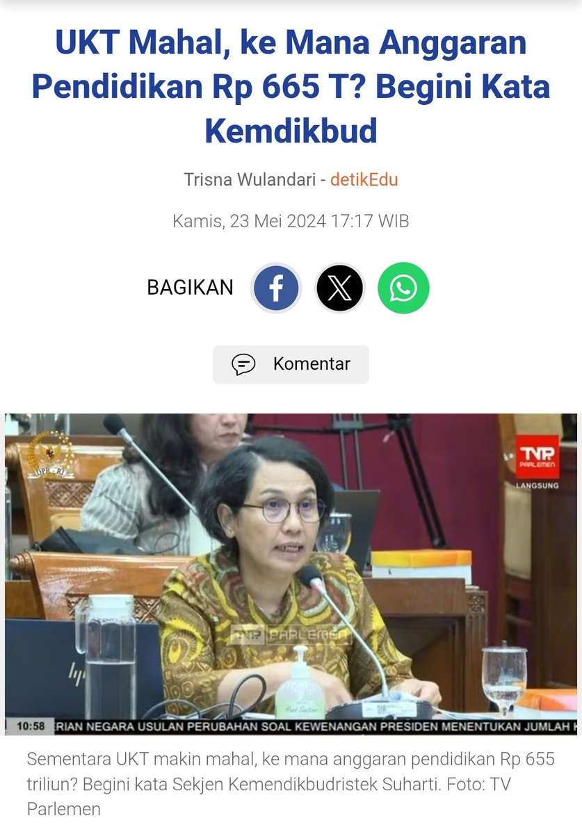 IDNInsight's tweet photo. Kontroversi UKT & Pendanaan PTN 

-Rektor ITB ke DPR: “Kami Hanya Dibiayai APBN 18%, Sisanya Cari Sendiri!”  Ini lagi viral. Mahasiswa protes UKT naik, kampus kesulitan. Mari bedah akar masalahnya secara jernih.  

-Fakta yang Disampaikan Rektor:
• APBN hanya 18%
• UKT 26%
• Sisanya harus dicari sendiri (donasi, kerjasama, dll)  Bandingkan:
• Malaysia → 45% dari APBN
• China → 70-80%
• Singapura → anggaran 10x lipat ITB, 50% dari negara  Kita seperti kampus Amerika yang hampir full swadaya.
  
-Mengapa UKT Naik-Turun Jadi Kontroversi?
• Biaya operasional kampus naik (listrik, gaji dosen, alat lab)
• Anggaran negara terbatas karena banyak program prioritas lain
• Mahasiswa dari kelas menengah bawah terbebani
• Kampus negeri jadi “setengah swasta” tanpa transparansi biaya  Ini bom waktu.  

-Dampak Nyata:
• Mahasiswa banyak yang dropout atau kerja sambil kuliah (kualitas belajar turun)
• Dosen kehilangan motivasi riset
• Indonesia berisiko kehilangan talenta ke luar negeri
• Ketimpangan pendidikan semakin lebar  Pendidikan tinggi seharusnya investasi masa depan, bukan beban.  

-Solusi yang Perlu Didorong:
• Naikkan alokasi APBN untuk PTN minimal 30-40%
• Transparansi penggunaan UKT (audit publik)
• Beasiswa lebih masif + income-contingent loan (cicilan sesuai penghasilan)
• Dorong endowment fund seperti universitas top dunia,  Jangan hanya saling lempar tanggung jawab.
  
-Pertanyaan buat kalian:
Apakah UKT naik wajar karena “mahasiswa mampu” atau ini bukti negara kurang serius di pendidikan?  Komen di bawah!

#IDNInsight #AnalisisIndonesiaThread