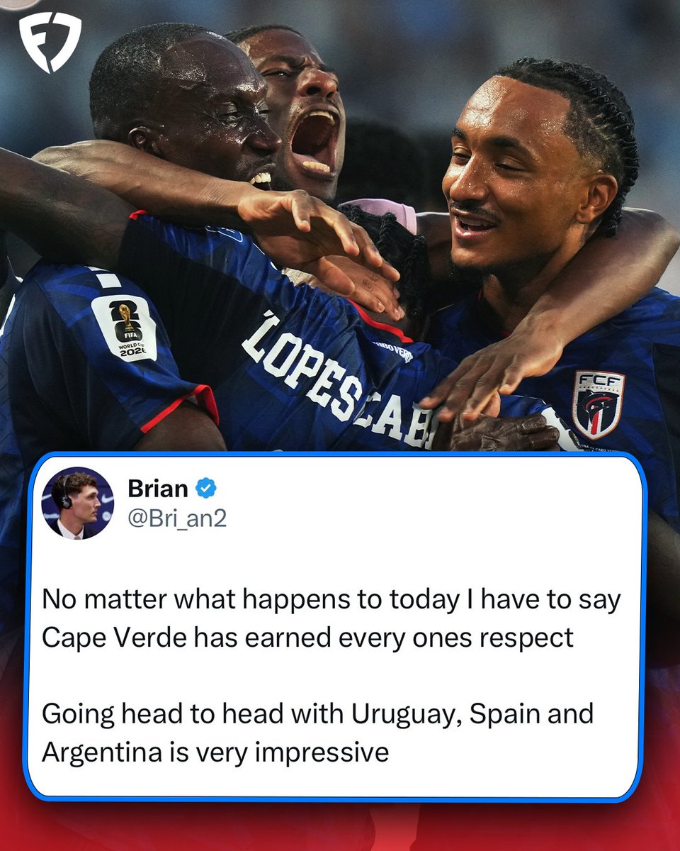 FDSportsbook's tweet photo. Cape Verde in their World Cup debut: 

- $54.5 million squad value 
- Tied with World Cup favorite Spain 
- Tied with Uruguay 
- Tied with Saudi Arabia 
- Took defending champs Argentina to EXTRA TIME 

Absolutely INCREDIBLE run 😤

(via @Bri_an2) https://t.co/pcJBrV5qy4