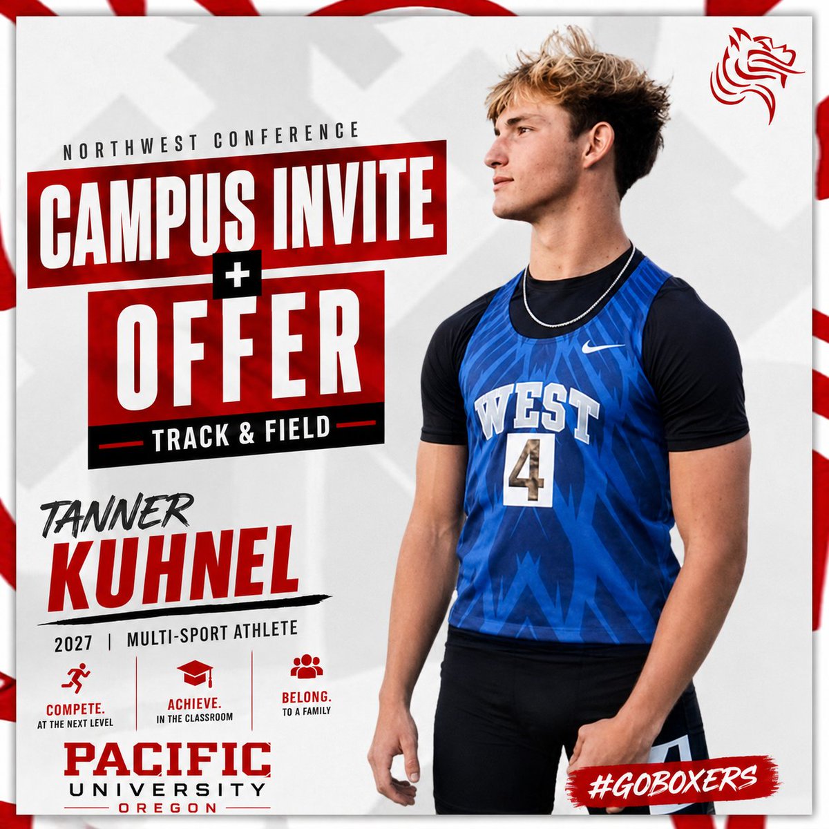 Tannerkuhnel_20's tweet photo. Blessed and honored to receive an official Track &amp; Field offer from Pacific University! Thank you to the coaches for this opportunity. Excited to see what God has planned! #2027 #trackandfield @RJHS8 @Boxer_Football @pacificu https://t.co/Jiw14nKjg6