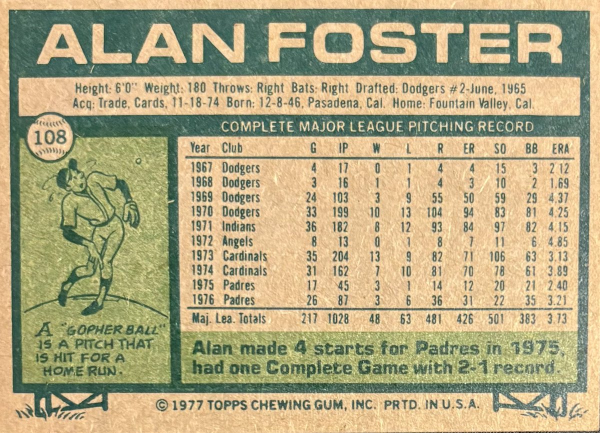 Southpaw__1975's tweet photo. ALAN FOSTER—1977 Topps 💛🤍🤎 #AlanFoster #Padres #ForTheFaithful #Topps @Padres https://t.co/4HnHILNEJ2
