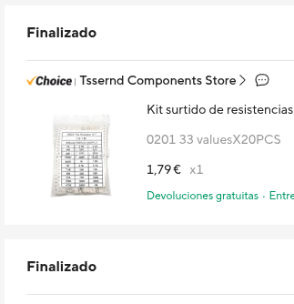 BUBALONGAS's tweet photo. además no son 3€ extra si no mucho más, un pack de resistencias de 1,79€ hace unos meses a 7,69€ ahora tras contar los aranceles https://t.co/JSQwuEqLZt
