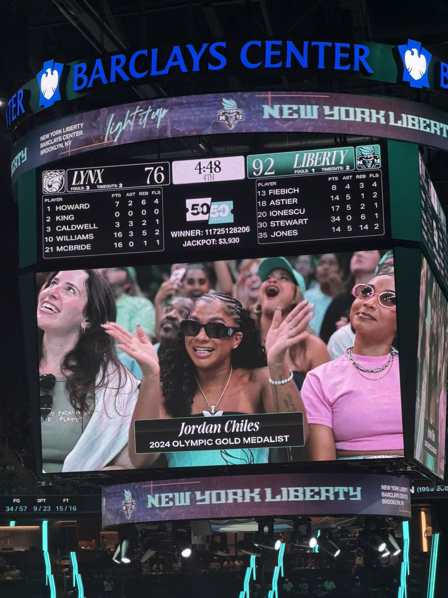 alexandrandiaz's tweet photo. Olympian Jordan Chiles is at Barclays Center tonight! 

#LightItUpNYL #USAGymnastics https://t.co/ltWtR6kEst