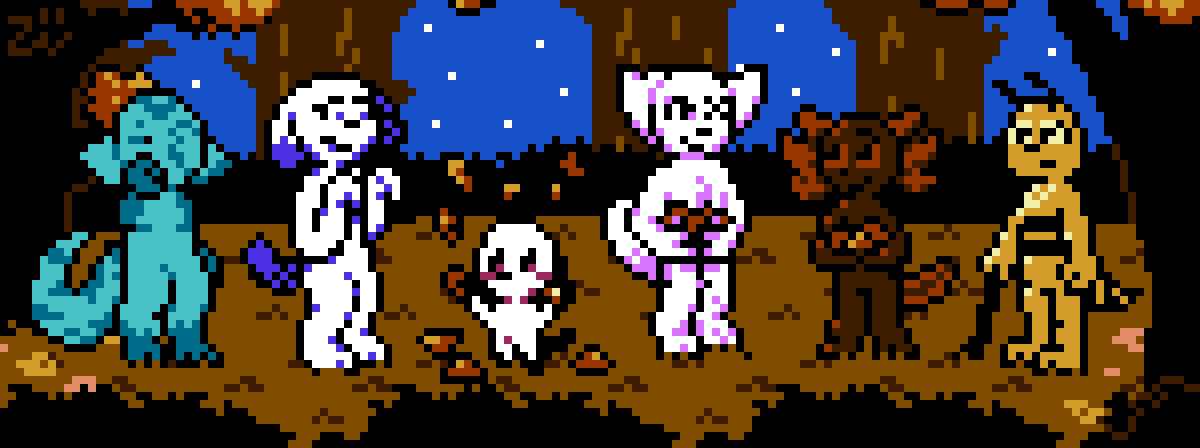YesterOwl's tweet photo. Art Fight attack for Kailovesart776332 with all six of their listed characters together in an autumn forest!

Apparently they switched teams in the middle of me drawing this, so this ended up being my second ever friendly fire attack lol

#pixelart #artfight #anthroart #furryart https://t.co/g9oiu3r0Kq