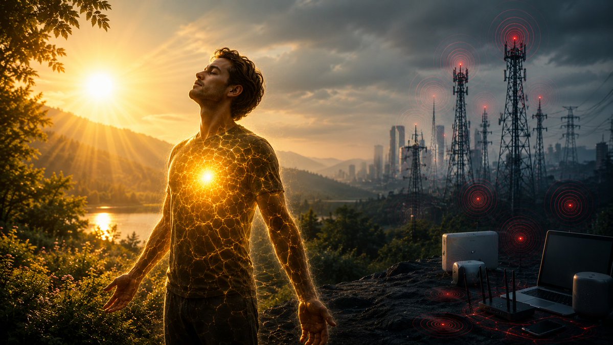 AmmousMD's tweet photo. Sunlight is more important now than ever.

We live in a world saturated with EMFs.

Sunlight strengthens your cells' electrical field, making them more resilient to external electromagnetic stress. https://t.co/wsIYaqvbep
