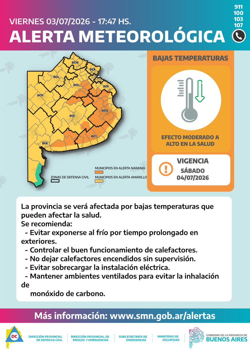 LicOrtegasan's tweet photo. #AlertaMeteorológico 
#AlertaAmarilla 
#BajasTemperaturas 
#DefensaCivil 
Para el *sábado* se esperan temperaturas mínimas de entre -2°C y 0°C, con máximas de 8-10°C https://t.co/1eegGUDWNE