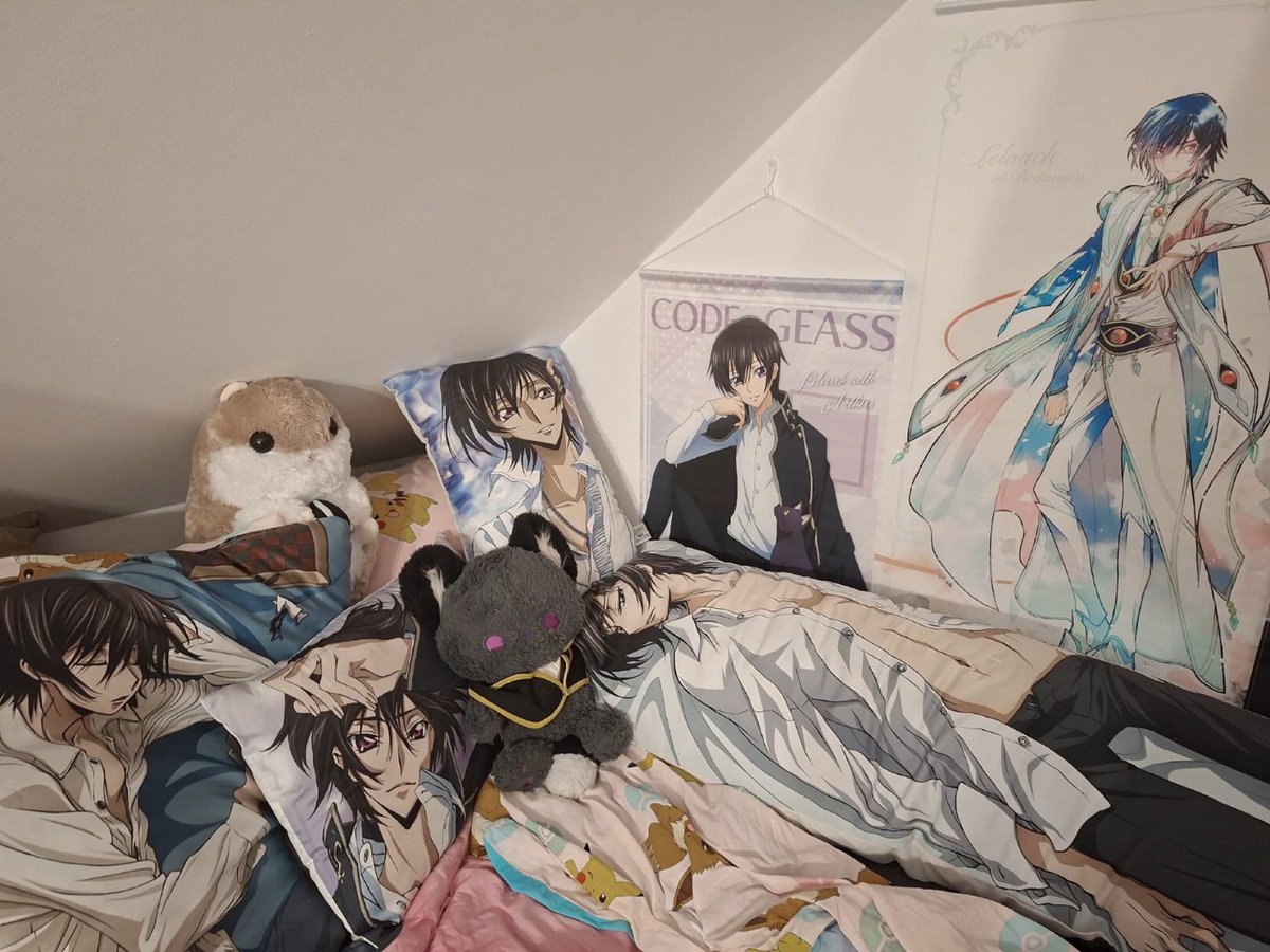 Holy_Requiem's tweet photo. sometimes I wonder if my parents think that I gave up on dating completely and decided to just spend the rest of my life with lelouch based on my room lol https://t.co/Yr1CIGfZSM
