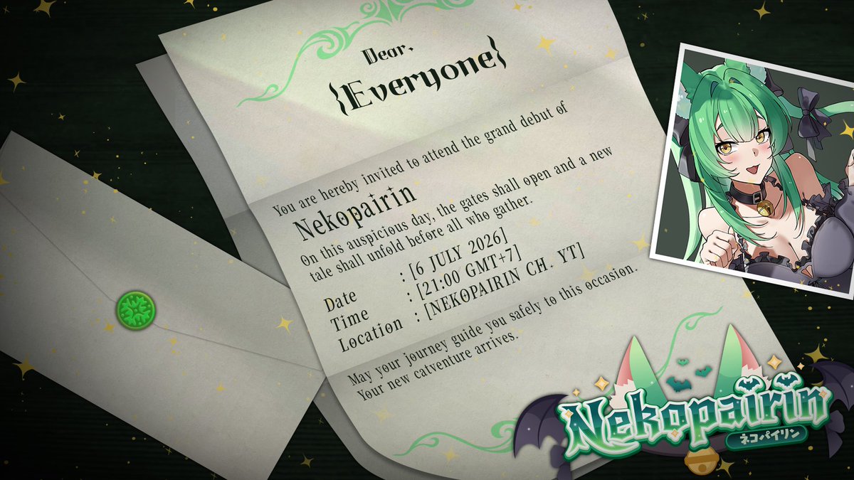 nekopairin's tweet photo. Hai semuanyaaannnn~ >w<

you’re invited to the debut of Nekopairin, Her new catventure with you awaits!

📆 6 July 2026
🕘 21:00 WIB | GMT+7
📍 https://t.co/URoFAEPmng

If you’d like to leave a message or a gift 📩
https://t.co/jFYIjhf8Jm

see you at my debut ^•w•^ https://t.co/U1x0uiL38Y