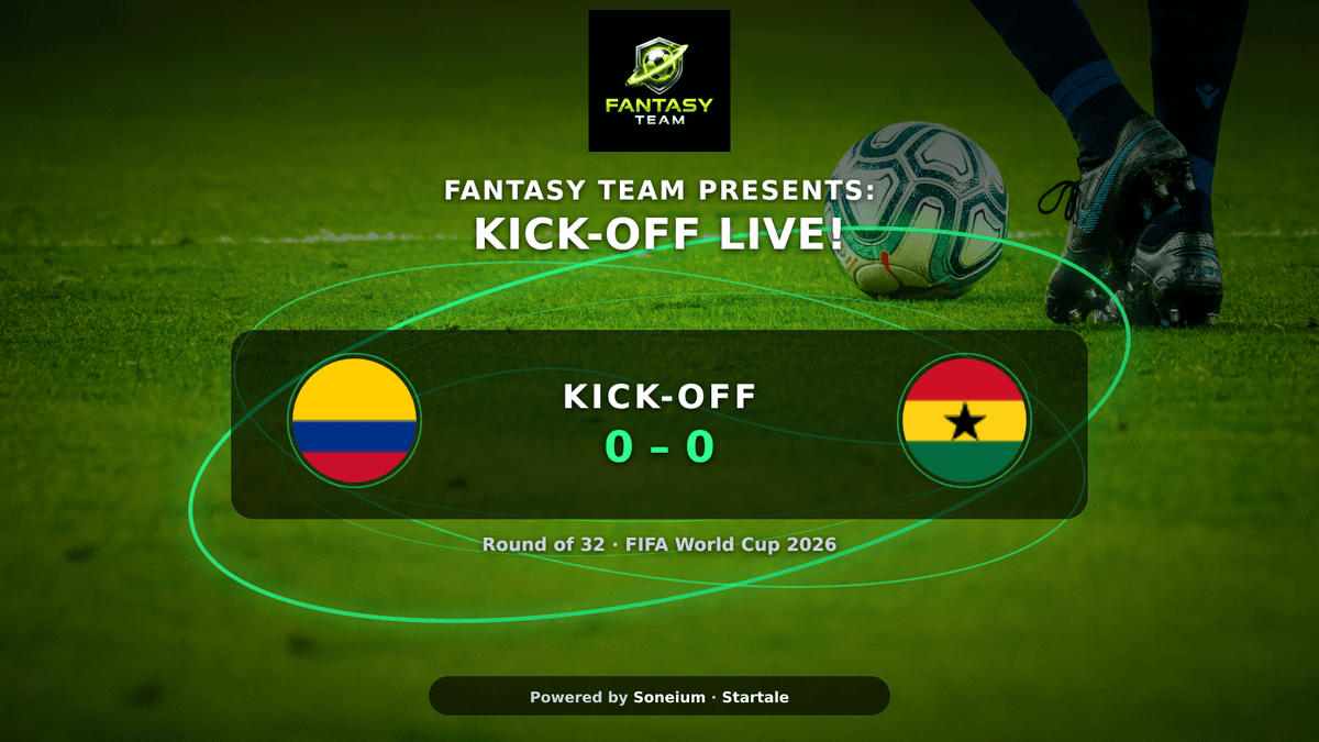 fantasyteamio's tweet photo. IT'S ON! 🇨🇴 Colombia vs Ghana 🇬🇭 — KICK-OFF LIVE! ⚽🔥
Round of 32. FIFA World Cup 2026. No going back.
FantasyTeam points are LIVE — did you back the right captain?
Lock your XI. Watch every move.
#WorldCup2026 #FantasyTeam #Football #Soneium #Startale #Colombia https://t.co/rnte95AVgi