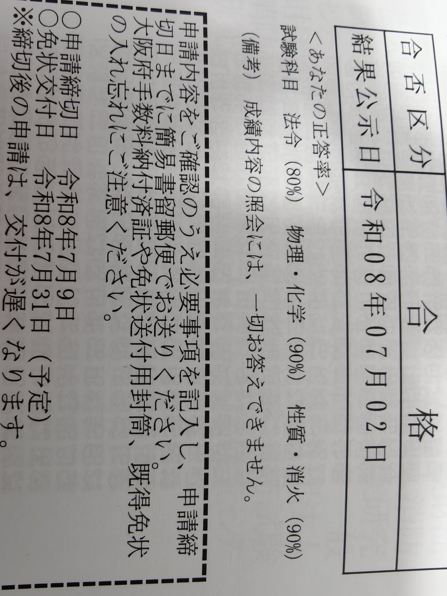 melt0825's tweet photo. 合格通知届くの早い。
意外に点数取れてましたな。 https://t.co/1FErpvoyob