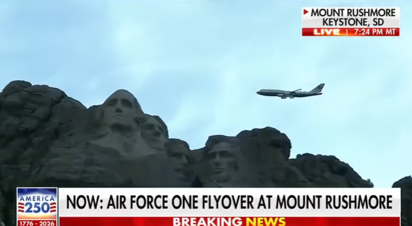 EricTheACKACKTO's tweet photo. PRES TRUMP BUZZED THE PRESIDENTS ON MOUNT RUSHMORE.  #America250 https://t.co/eIhDR3qBgB