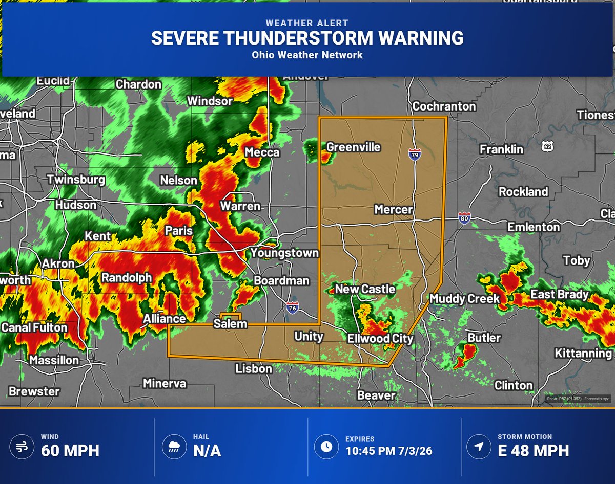 Severe Thunderstorm Warning for Columbiana, OH & Others until 10