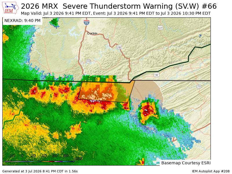 ETSKYWARN's tweet photo. MRX issues Severe Thunderstorm Warning [wind: 60 MPH (RADAR INDICATED), hail: <.75 IN (RADAR INDICATED)] for Campbell, Claiborne [TN] till 10:30 PM EDT https://t.co/jY917ZMQaE https://t.co/e6UUUf52ds