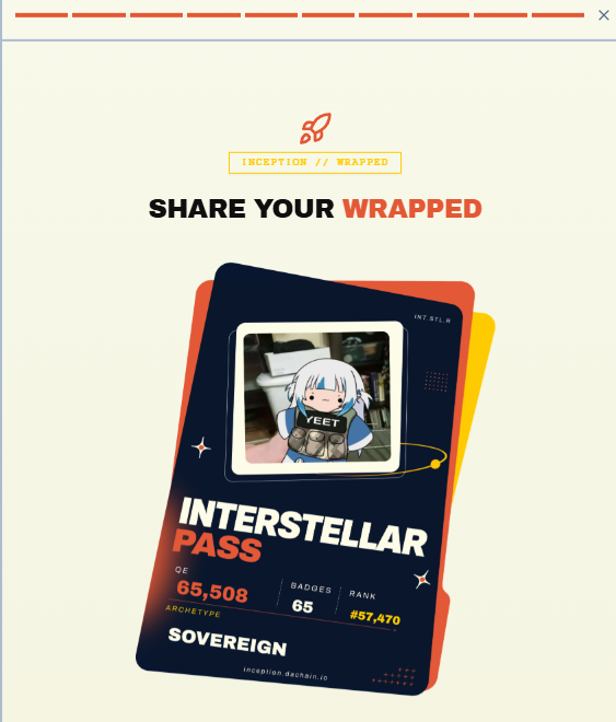 Shunna05's tweet photo. My @dac_chain Inception Wrapped 🚀

⚡ 65,508 QE
🏆 Rank #57,470 (SOVEREIGN)
🥇 65 badges
🎰 THE GAMBLER
 https://t.co/tCEll3qTKT https://t.co/1ZUuFBQAiq