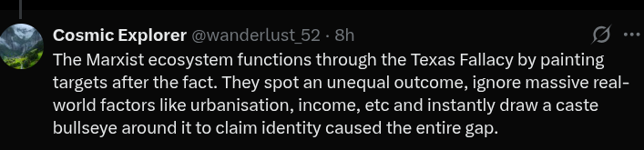 wanderlust_52's tweet photo. @EIC_Clerk The guy's is a classic case of Texas fallacy! Find a problem, assign an already pre-determined cause to it, find only evidence that supports ur bias and reach the conclusion u want! https://t.co/iwjvM6FLBG