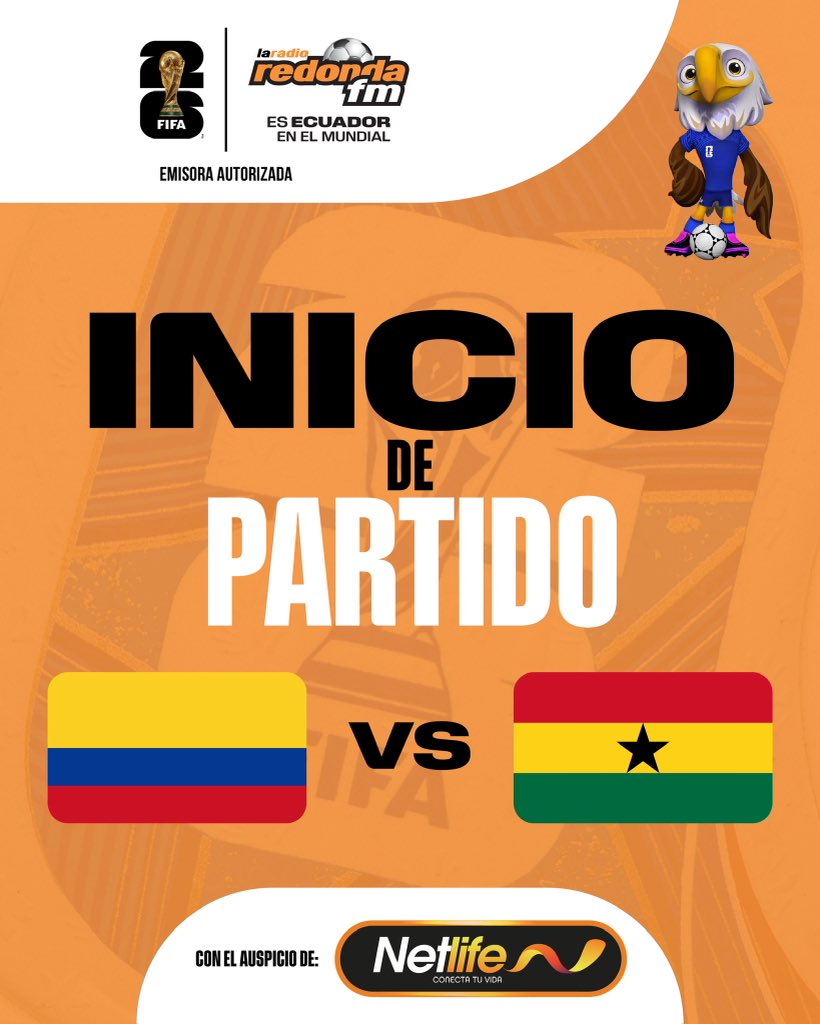 LaRadioRedonda's tweet photo. Arranca el partido entre Colombia y Ghana en los 16avos de final de la Copa del Mundo 2026. https://t.co/zgmK1G9rMr
