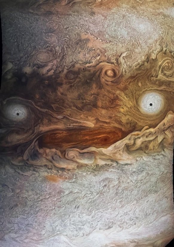 CuriosityonX's tweet photo. Jupiter, high on caffeine, sleep deprived, and doing its best to take care of 115 moons. https://t.co/eSY1uC4XuR