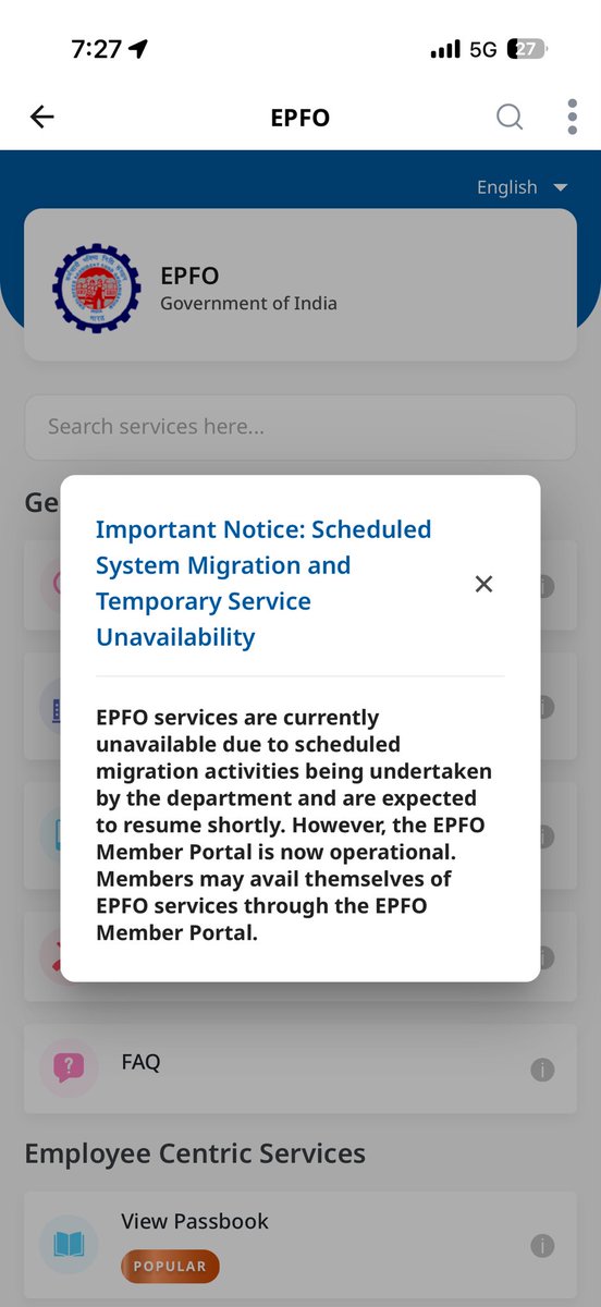 MishraGUP1's tweet photo. अभी तक open भी हुआ EPFO का वेबसाइट 

इसलिए लोगो की नाराज़गी और बढ़ती जा रही है सरकार के प्रति 
26 June सें 01July तक के लिए ही बंद होना था लेकिन आज 04 July हो गया और site अभी भी बंद है 
#HMO 

#PF #EPFO #Salary #Pension #ProvidentFund #Employee https://t.co/mhTE8JAzoF