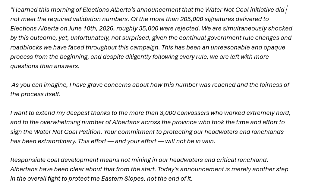 cspotweet's tweet photo. "I have grave concerns about how this number was reached and the fairness of the process itself."

Corb Lund says he was shocked by the number of signatures rejected by Elections Alberta on his anti-coal petition, adding he was also not surprised given government changes and roadblocks, calling the process unreasonable and opaque.