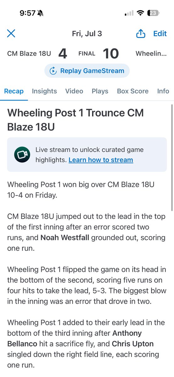 Wheeling Post 1 Baseball tweet media