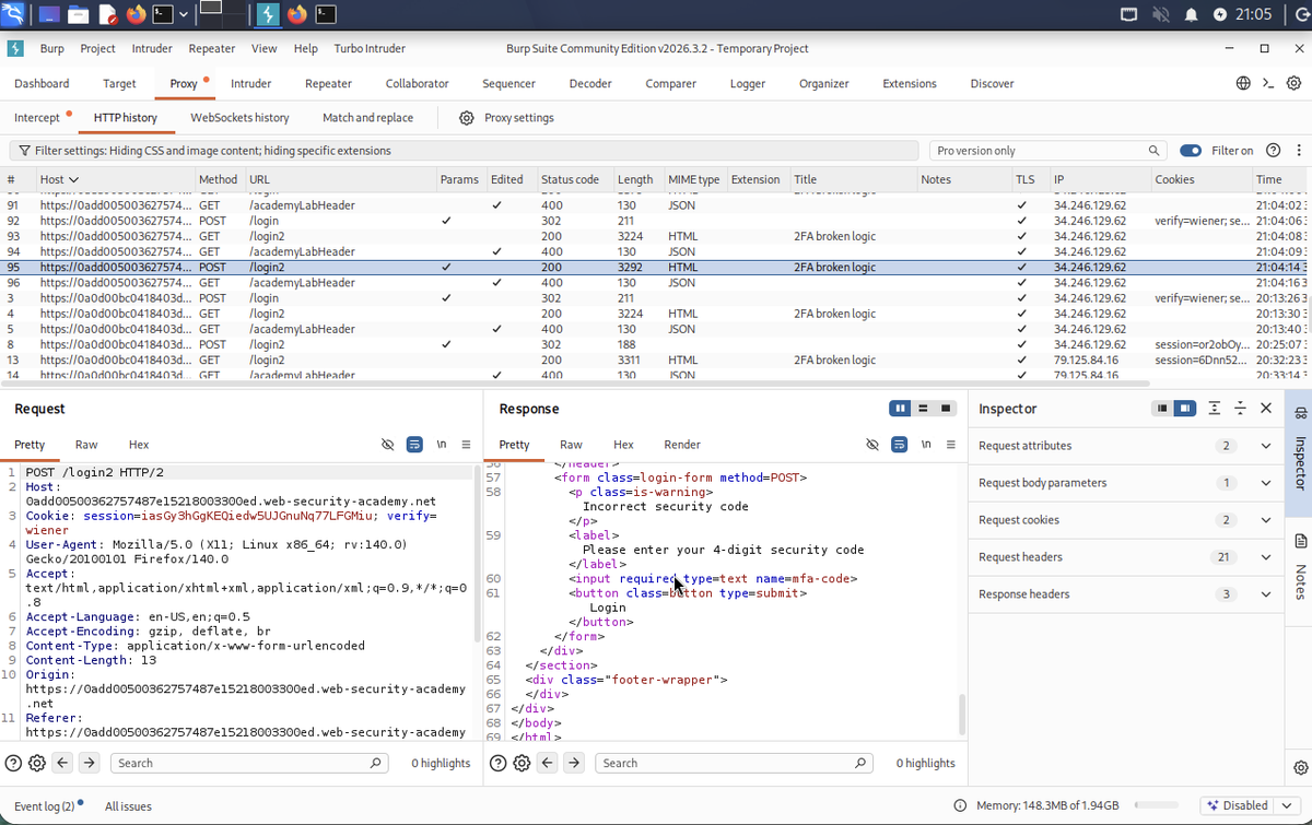 Sultane221's tweet photo. Jour #46 de #100DaysOfCyber | Lab : 2FA broken authentication
Aujourd'hui, j'ai résolu le lab PortSwigger 2FA broken authentication en exploitant un défaut de logique dans le flux de connexion et une absence de rate limiting sur la validation du code OTP.
Voici les étapes techniques de la résolution :
➖ 1. Analyse du fonctionnement du 2FA En me connectant avec mon compte de test (wiener), j'ai analysé les requêtes générées.
Dans la requête POST /login2, l'application s'appuie sur un paramètre nommé verify pour définir quel compte utilisateur est en cours de validation pour le second facteur.
➖ 2. Génération du code de la victime Après déconnexion de mon compte, j'ai renvoyé la requête GET /login2 dans Burp Repeater en remplaçant la valeur du paramètre verify par carlos.
L'envoi de cette requête a déclenché la génération d'un code 2FA temporaire pour Carlos côté serveur.
➖ 3. Brute-force du code OTP Je suis revenu sur la page de connexion, j'ai soumis mes identifiants valides et j'ai entré un faux code 2FA pour intercepter la requête de vérification.
J'ai envoyé ce POST /login2 dans Burp Intruder avec la configuration suivante :
Le paramètre verify positionné sur carlos.
Un marqueur de payload sur le paramètre mfa-code. Le code de validation étant composé de seulement 4 chiffres et le backend ne limitant pas le nombre de requêtes, j'ai lancé le test de toutes les combinaisons.
➖ 4. Accès au compte L'Intruder a identifié la bonne combinaison grâce à une réponse ayant un code de statut HTTP 302 Found (redirection). J'ai chargé cette réponse spécifique dans le navigateur pour être redirigé directement sur l'espace personnel de Carlos et valider le lab.
#Un dev qui comprend la sécurité.
#Un pentester qui comprend le code.
#Cybersecurity #WebSecurity #Authentication #MFA #2FA #PortSwigger #BurpSuite #Intruder #BruteForce
@_makh0u
