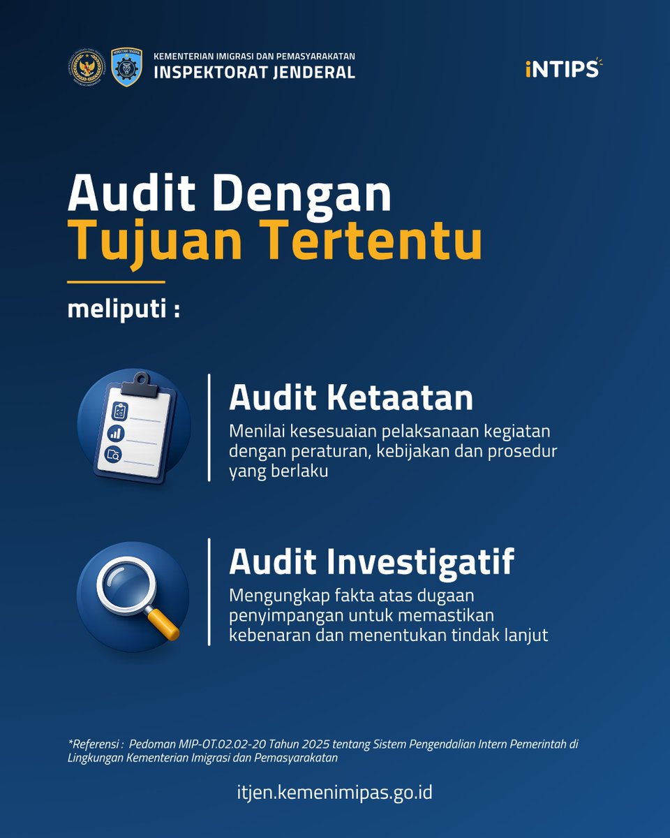 itjen_imipas's tweet photo. Pernah dengar Audit Dengan Tujuan Tertentu (ADTT)?

#INTIPS #InspektoratJenderal #ItjenKemenimipas #Kemenimipas #audit https://t.co/hLurMfI4e5
