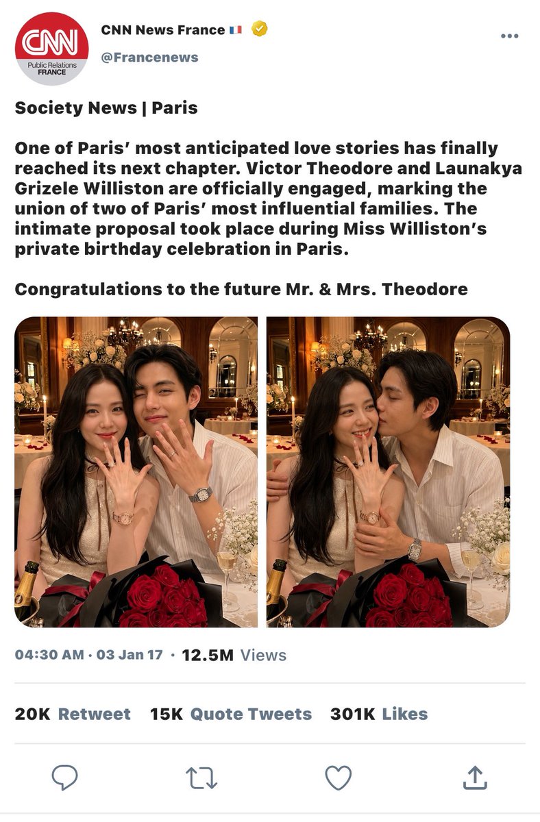 Anagatasunshine's tweet photo. LOST WITHOUT YOU || Victor-Launa

𝙷𝚎 𝚊𝚜𝚔𝚎𝚍. 𝚂𝚑𝚎 𝚜𝚊𝚒𝚍 𝚢𝚎𝚜. 𝚃𝚑𝚎𝚒𝚛 𝚏𝚘𝚛𝚎𝚟𝚎𝚛 𝚋𝚎𝚐𝚒𝚗𝚜 𝚒𝚗 𝙿𝚊𝚛𝚒𝚜.

Taehyung few tweets au
Jisoo few tweets au
Vsoo few tweets au
©anagatasunshine
#vsoo https://t.co/qeDbhRcLoW