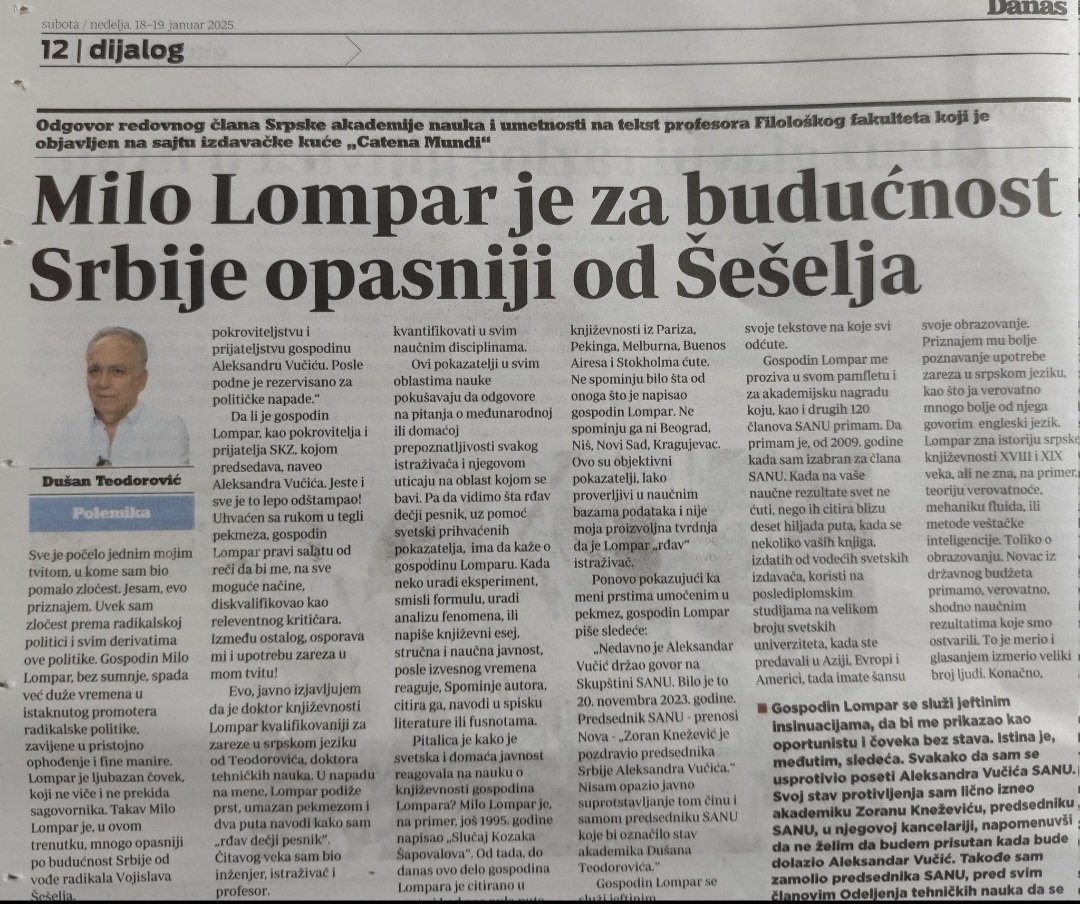 duteodor1's tweet photo. Da ponovim naslov svog teksta od pre 18 meseci (18. januar 2025. godine). https://t.co/SAAhER9ydn
