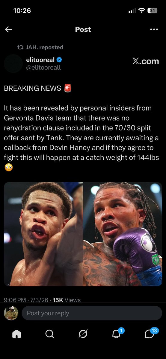 NukeVuitton's tweet photo. We now have confirmation they was NO rehydration clause in the 70/30 offer that Devin Haney CONFIRMED came.

This is the biggest duck of this generation. https://t.co/r16NucDdoc