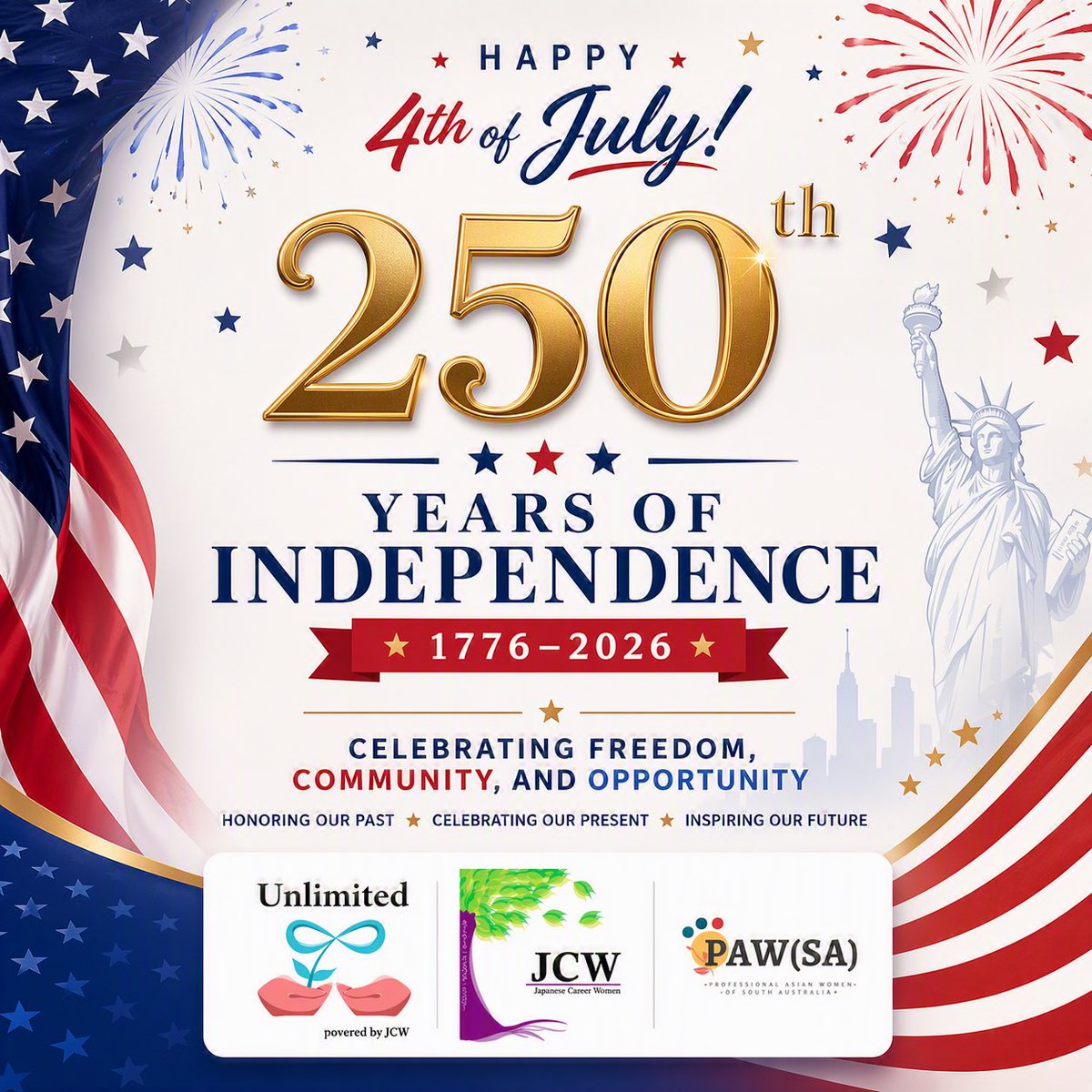 Unlimited_JCW's tweet photo. 【Independence Day】
7月4日は「Independence Day(独立記念日)」です。今年はアメリカ建国250周年という節目の年でもあります！アメリカでは、祝日になっており、花火やバーベキューなどを楽しみます。
国の独立に尽力した証。
私たちは、全ての人の自由と人権を守られた社会を目指します！ https://t.co/QMoOBdzIi6