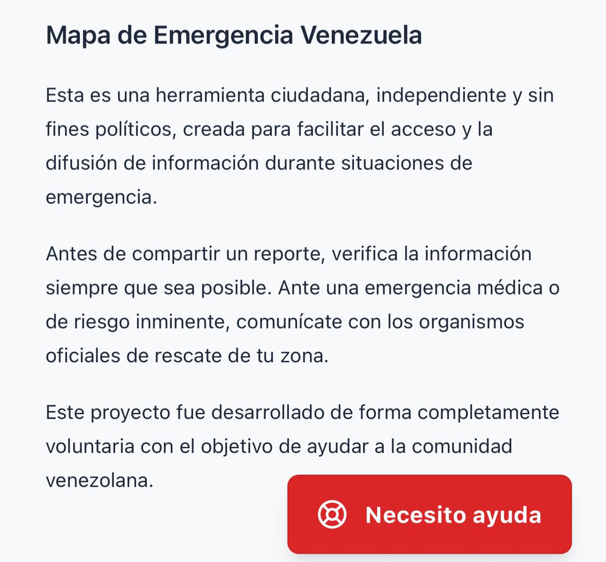 nessa_html's tweet photo. @cristiancrespoj Vamos a organizarnos y a difundir. Aquí podemos ir reportando y que los equipos de rescate puedan recibir la información. Le pueden dar al botón rojo abajo o arriba a la derecha.
https://t.co/vjcHVLxZTG https://t.co/gvED8f8cQl