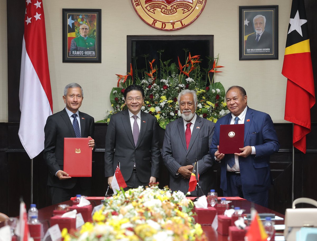 LawrenceWongST's tweet photo. My first trip to Timor-Leste was short but fruitful. It marks a new chapter in our bilateral relationship. I had good discussions with President José Ramos-Horta and Prime Minister Xanana Gusmão on how we can deepen cooperation in new areas. https://t.co/d2jjH3IQGZ