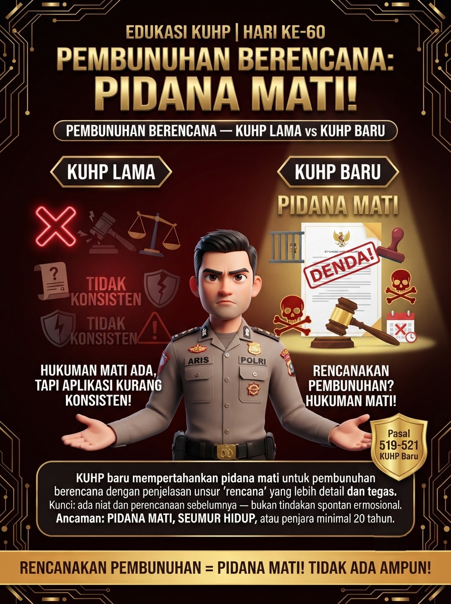 HumasResCiko's tweet photo. EDUKASI KUHP | HARI KE-60
Pembunuhan Berencana: Dari Niat Jahat Jadi Pidana MATI
================================================================================ https://t.co/W3llpYKbNA