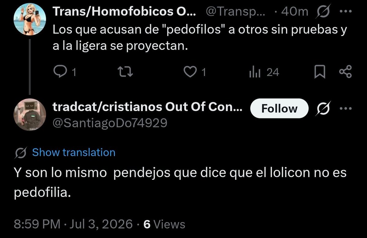Ethoswaifuwu's tweet photo. El lolicon no es pedofilia.

Y no parece que tuviera que ver con la conversación xd

De hecho, a veces "pecan" de eso cuando sé que ambas cuentas han hecho estamentos así sobre el tema.

Acusan a la ligera, sin fundamento, nada más que una creencia por apariencia. https://t.co/Bg99Rw9W9c