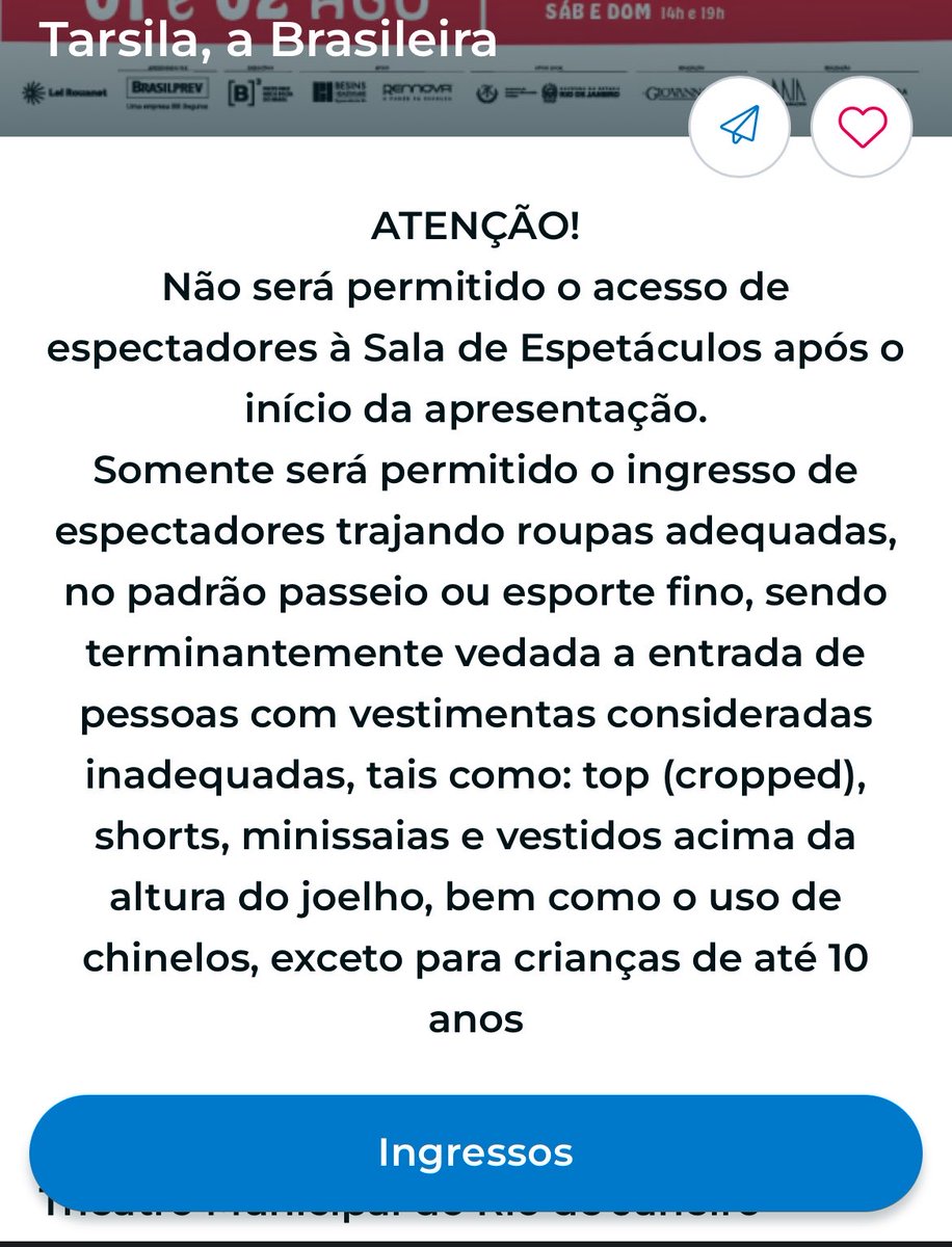 tietadelagreste's tweet photo. Pensei em comprar ingresso pra uma peça e me deparei com isso. Entendo e APOIO quando reclamam de quem chega atrasado, de quem mexe no celular. Mas isso aqui é de uma falta de noção absurda. Eu hein.. https://t.co/itT9DA2jLB