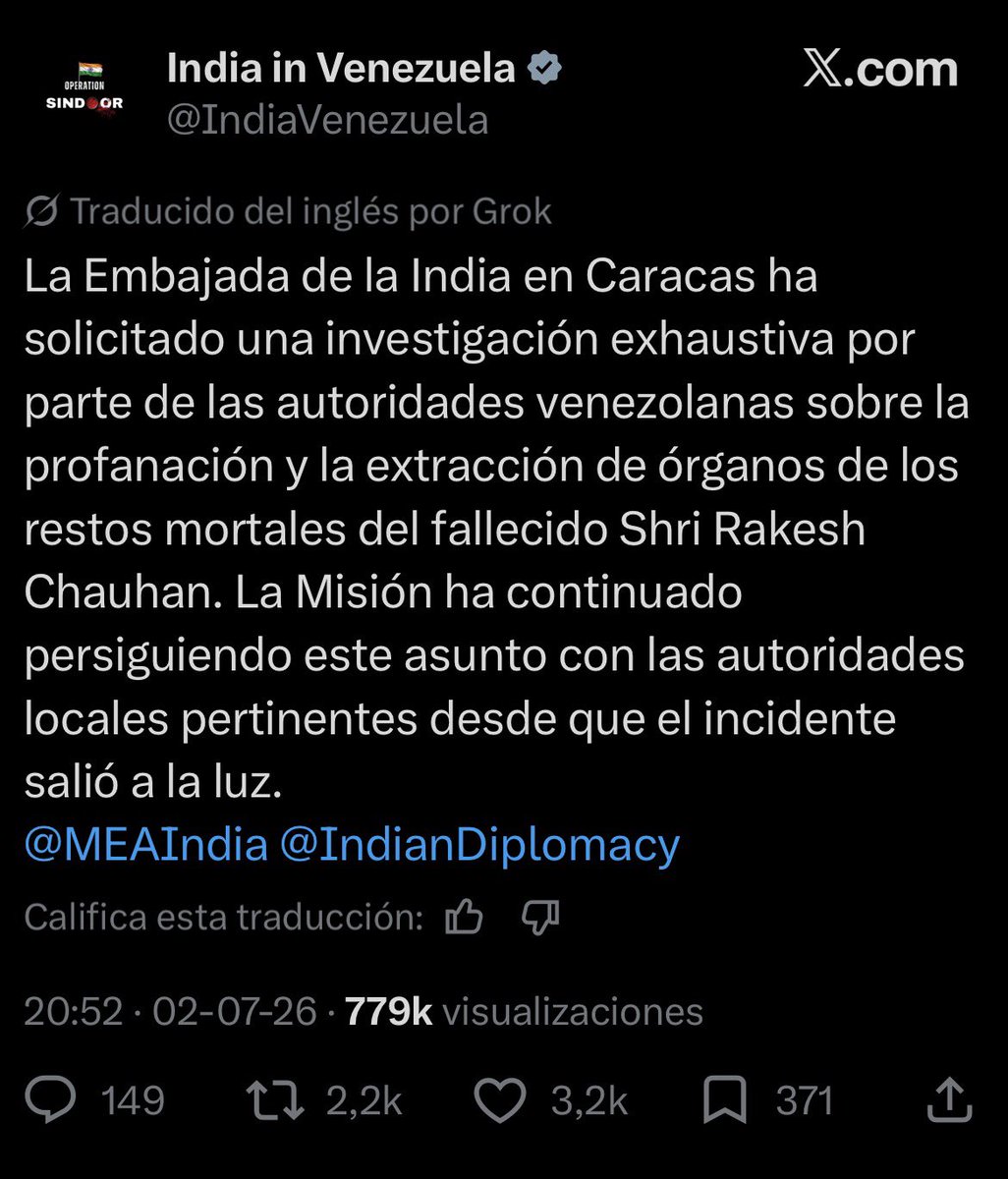 ElTrumpista's tweet photo. La Embajada India en Venezuela informa que encontraron un ciudadano indio muerto por el terremoto pero que estaba sin sus órganos.

Se los robaron. Régimen chavista narco, y ahora traficante de órganos? https://t.co/upceYJ5haF