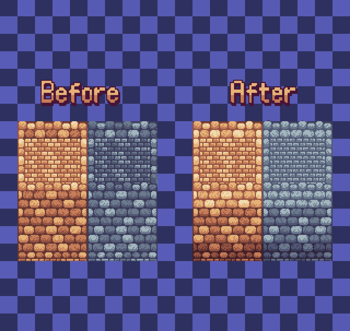 pikselarci's tweet photo. #pixelart #tileset #sprite
I think those are better now, but whats ya opinion? Better? 🤔 https://t.co/NO0H18r0cn