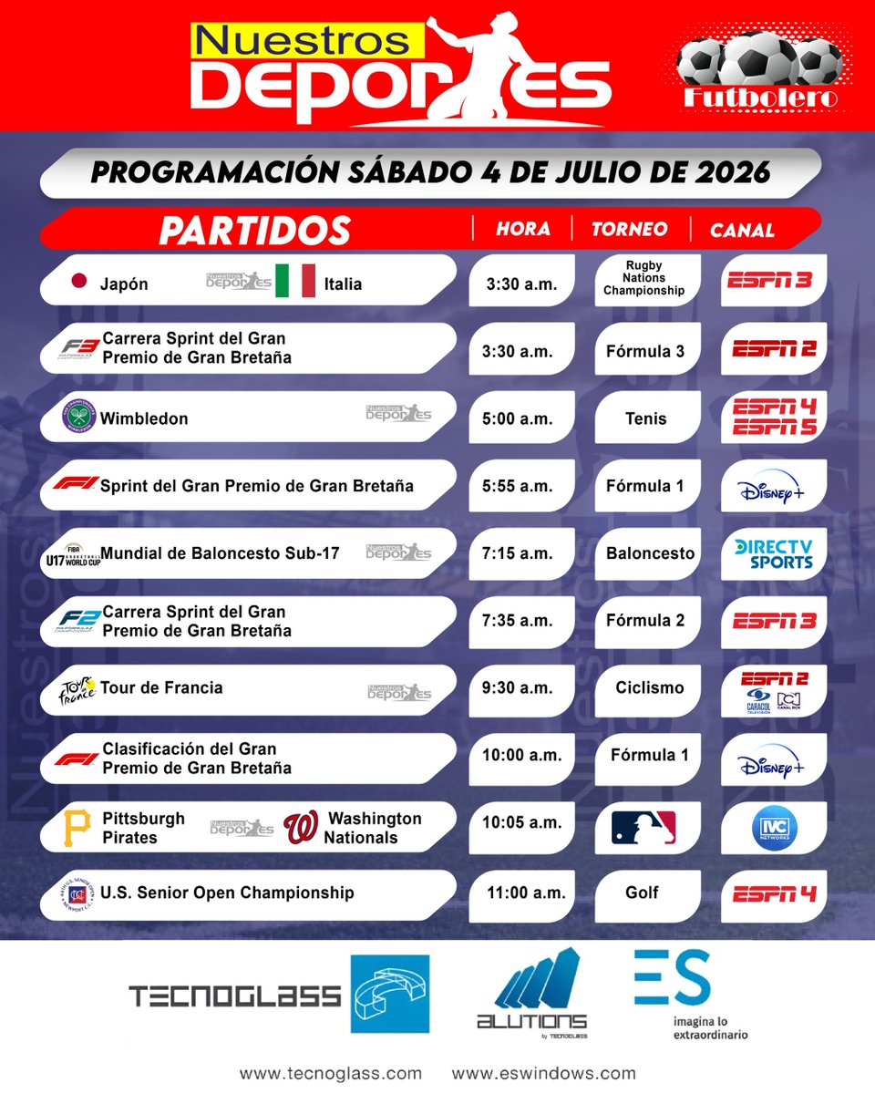 nuestrosdporte2's tweet photo. #Programación deportiva del sábado 

#Fútbol #Mundialdefútbol2026  #MLB #F1 https://t.co/c5p8WYBCoV