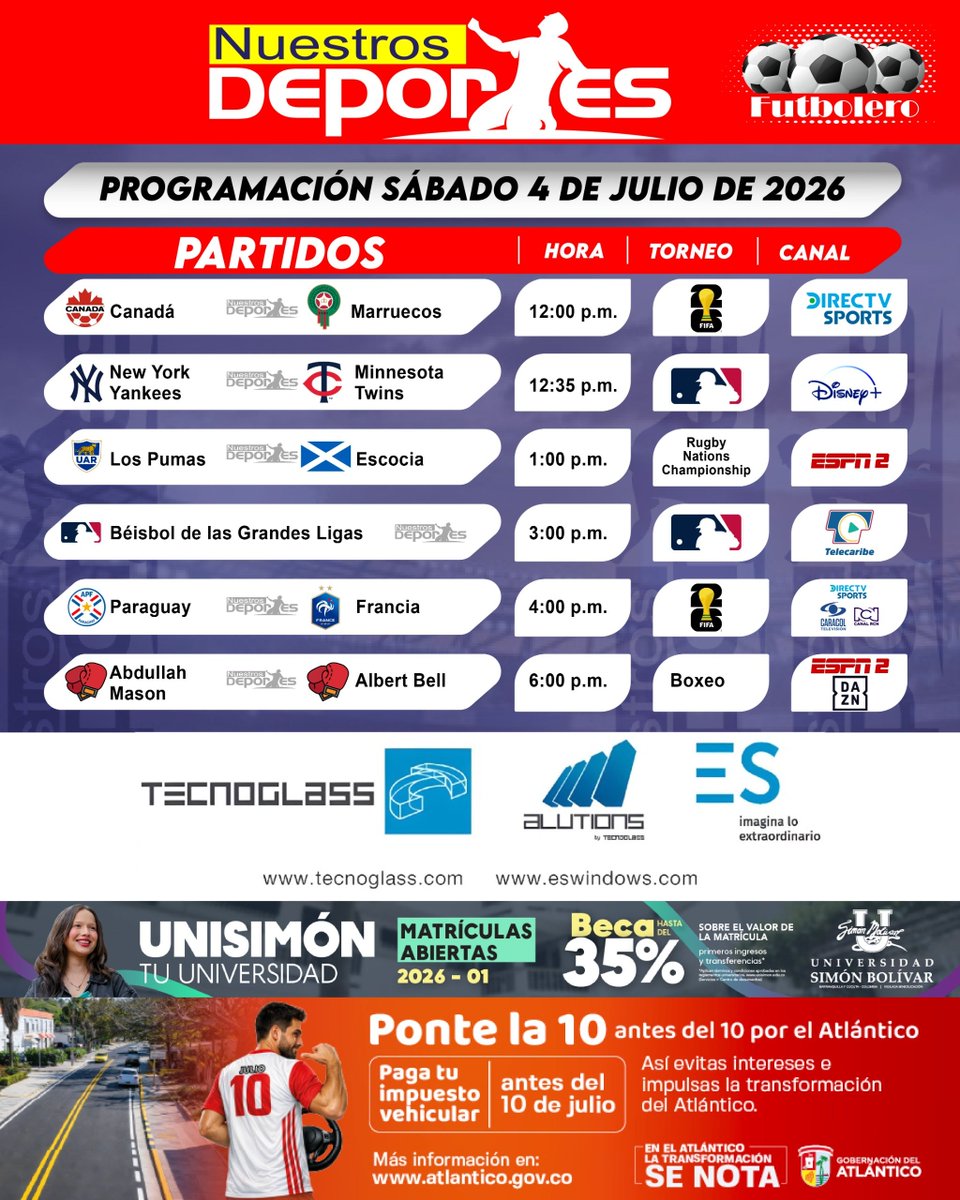 nuestrosdporte2's tweet photo. #Programación deportiva del sábado 

#Fútbol #Mundialdefútbol2026  #MLB #F1 https://t.co/c5p8WYBCoV
