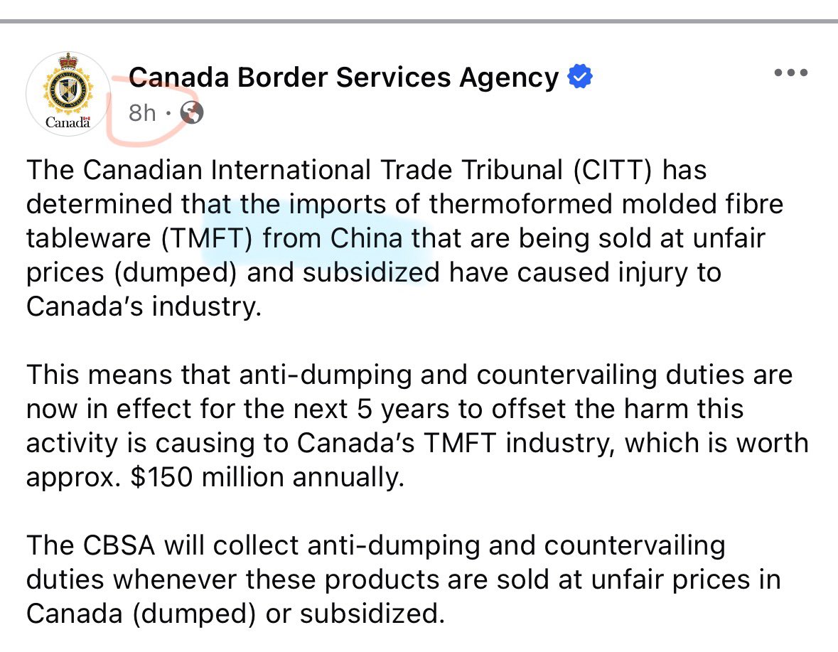 MelissaLMRogers's tweet photo. WHAT 🇨🇦 Canada discovering another scandal with China. 4th one. This time thermoformed products. Recently also Steel, plywood, &amp; steel racks 🤯

And CARNEY tells us that CHINA is a reliable &amp; stable partner 👀 LIES https://t.co/aLLZwEBIyO