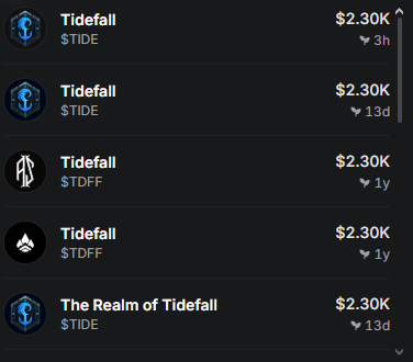 playtidefall's tweet photo. ⚠️ SCAM WARNING ⚠️

We've noticed multiple tokens being minted under the name "TIDE"  none of them are affiliated with Tidefall or Master Studios.

🚫 We have NOT launched a token.
Tidefall is still in its testing phase. Any $TIDE token you see right now is FAKE.

Do not buy, trade, or interact with these tokens. When the official token launches, it will be announced ONLY through our official channels.

Stay safe. Verify everything. 

DON'T BUY ANY OF THESE