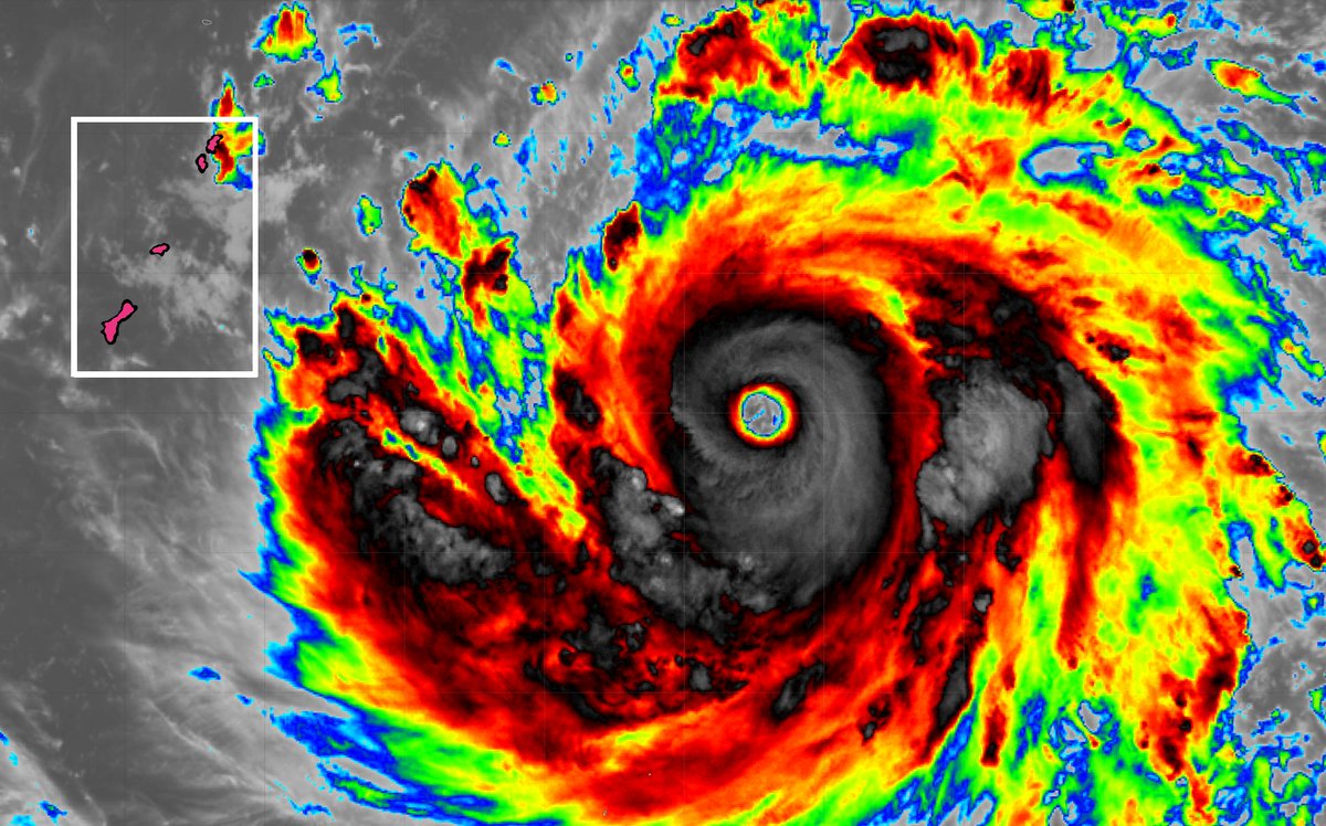 iCyclone's tweet photo. Cat-5 Super #Typhoon #BAVI is barreling toward Mariana Islands with estimated winds of 140 knots. There's till some spread in ensemble models, but most bring center between Guam &amp; Saipan/Tinian, very near Rota (pop. ~2K). I'll head out to Taiwan or Japan to hunt BAVI next week. https://t.co/eRea7IlqTo