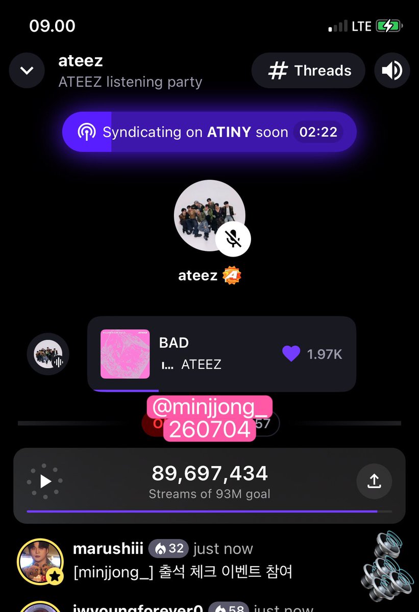 minjjong_'s tweet photo. 260704 11AM (KST) 

#BADListeningParty
#ATEEZ #에이티즈 #GOLDENHOUR #GOLDENHOUR_Part5 #BAD https://t.co/vAbeOTw1OV