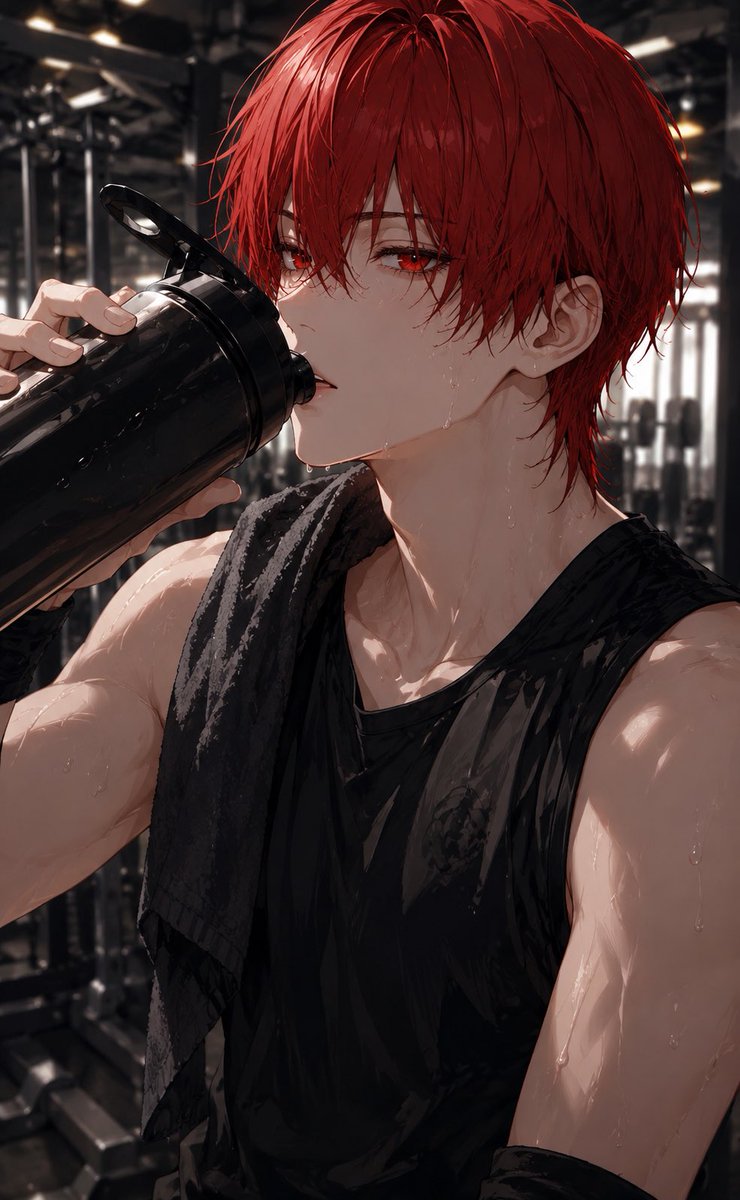 PUDDING__oOxx's tweet photo. ジム_水分補給
 #四飼AIイラスト https://t.co/ziOFegO2ev
