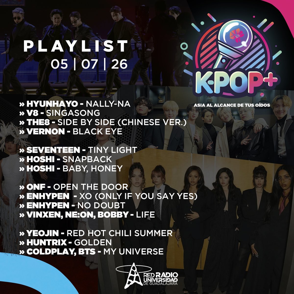 RadioUdeG's tweet photo. 🎶En 2027, los GRAMMY estrenarán la categoría "Best Asian Pop Music Performance", que reconocerá el impacto y la excelencia del pop asiático a nivel internacional.
🎧 Te dejamos nuestra playlist del día en #KpopPlus. https://t.co/VLFEuRqN2C