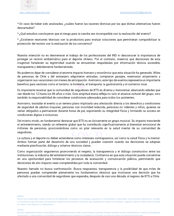 TeamTueres1108's tweet photo. Comunicado Oficial 
Mat.: Concierto BTS en Chile
#BTSALNACIONAL
#BTSEN CHILE
#QUEREMOSABTSENELNACIONAL https://t.co/F9Qrz1CZQD