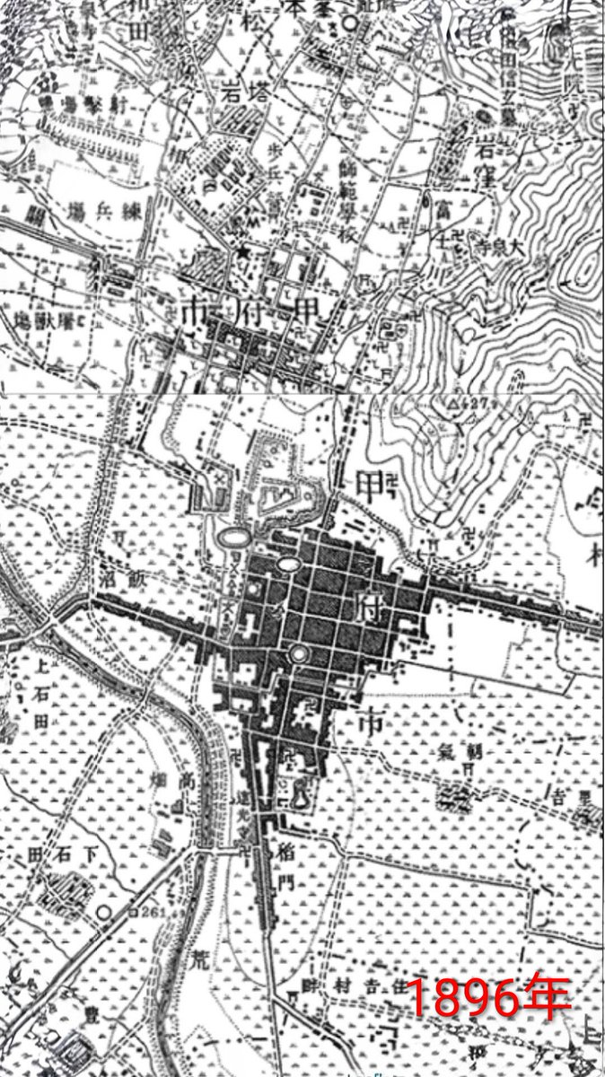 KATSUTAshikyo1's tweet photo. ◉ 甲府市市制施行

○ 甲府市は1889年（明治22年）年7月1日、全国で34番目、関東では横浜、水戸、東京に次ぐ4番目となる市制を甲府総町（こうふそうまち）、上府中総町（かみふちゅうそうまち）、増山町（ますやまちょう）、飯沼村（いいぬまむら）、稲門村（いねかどむら）が集まり発足しました。
人口は31128人で世帯数は6855世帯でした。
実際に市役所が開いたのは10月になってからのことであり、その頃は10月17日が「神嘗祭（かんなめさい）」という祝祭日であったため、日が良いということもあって、10月17日が市制施行の記念日となりました。

○ 市域拡張の変遷
・昭和12年-旧西山梨郡相川村,里
　垣村,旧中巨摩郡貢川村,国母村
　の4村が編入。
・昭和17年-旧西山梨郡千塚村,大
　宮村の2村が編入。
・昭和24年-旧中巨摩郡池田村,旧
　西山梨郡住吉村畔西が編入。
・昭和29年-旧西山梨郡山城村,住
　吉村,朝井村,甲運村,玉緒村,千
　代田村,能泉村,旧中巨摩郡宮本
　村,��鎌田村,二川村,の10村を合
　倂。
　人口は、142807人となりまし
　た。
・平成18年3月-旧東八代郡中道
　町,旧西八代郡上九一色村の一
　部（梯・古関）と合併して現在
　西至る。
　
○ 現在のデータ
・面積∶212.47km²
・人口∶183354人
・人口密度∶863人/km²
