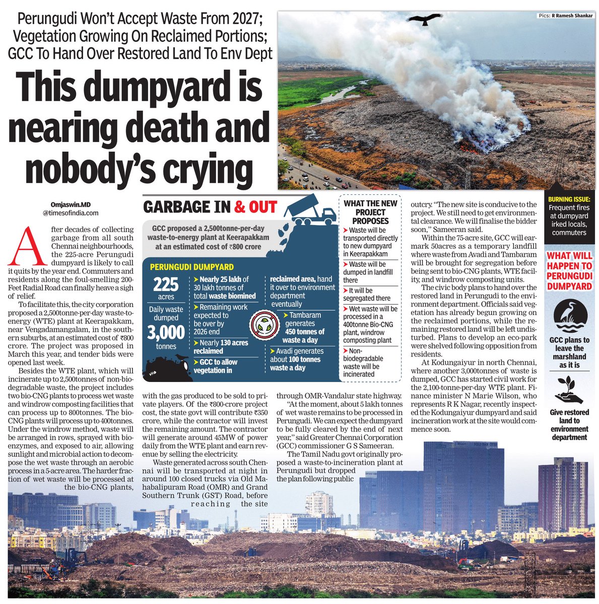 omjasvinMD's tweet photo. Solid waste will be stopped from being dumped in #Perungudi Dumpyard inside the Pallikaranai Ramsar site by this year end. The reclaimed 200+ acres land will be left as it is for vegetation to grow. https://t.co/rXkpQte0Ga