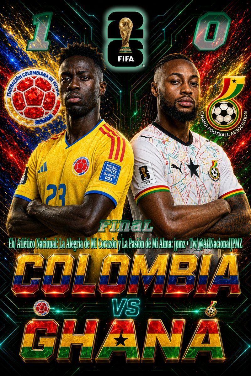 AtlNacionalJPMZ's tweet photo. ¡No llegó el segundo pero si la clasificación a Octavos! ¡Vamos Vancouver contra Suiza! ¡Vamos Colombia! 💛💙❤⚽🇨🇴⚽🇨🇴
🏆#CopaMundialDeLaFIFA 26
📂 Fase Dieciseisavos - 📆 Llave 16
🇨🇴💛💛#COLOMBIA💙❤🇨🇴 1-0 🇬🇭Ghana🇬🇭
#VamosColombia #VamosTricolor #VamosMiSeleccion #VamosPorElMundial #SomosMundial #SelecciónColombia #Tricolor #FCFMayores #FCF #Mundial #Conmebol #MundialUnidos #WCQs #WeAre26 #Somos26 #Norteamérica2026 #United2026 #FWC26 #MundialUSAMéxicoCanadá #MundialNorteamérica2026 #Norteamérica2026 #JuntosAlMundial2026 #UnidosPorUnPaís #UnidosPorUnPais #WorldCup #FifaWorldCup #WorldCup2026 #CopaDelMundo #Mundial2026 #MundialNorteamérica #Creyente #WorldCup #FifaWorldCup #WorldCupUSAMexicoCanada #FifaWorldCup2026 #WorldCup2026 #MundialFIFA #TodosSomosColombia