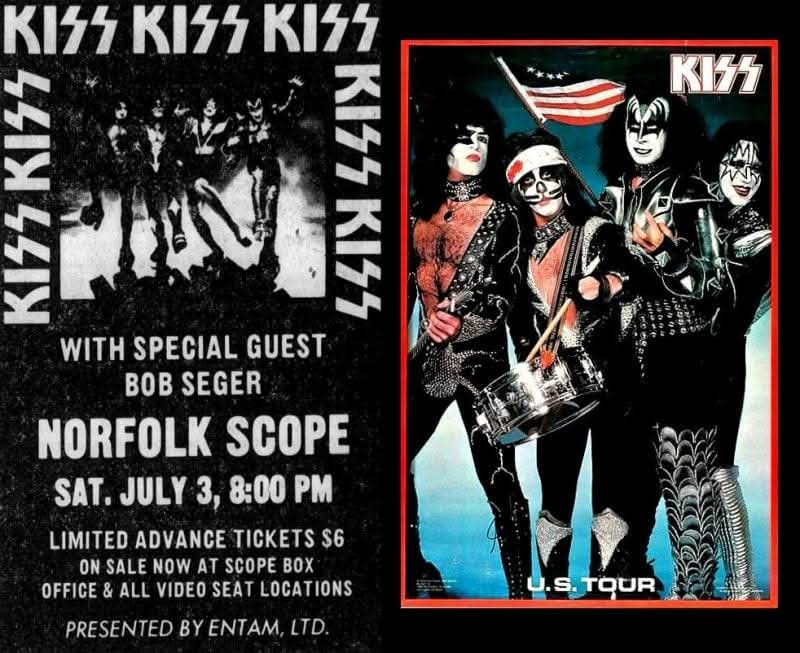 kiss's tweet photo. On this day in #KISSTORY - July 3, 1976 - KISS launched The Spirit of '76 / Destroyer Tour at the Scope in Norfolk, Virginia. Bob Seger  opened the show. https://t.co/FBzJdFisl0